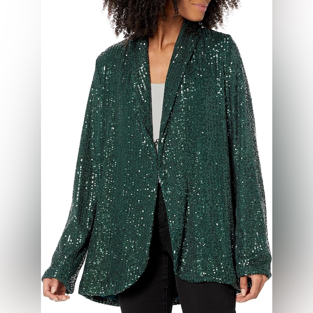 Show Me Your Mumu Women's Dance Sequins Blazer In Emerald Green Size S
